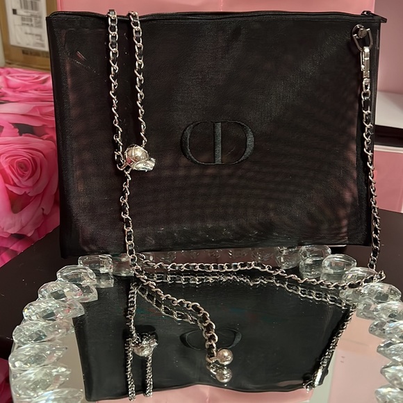 🖤🩶🖤Dior Mesh Pouch with Silver/Black Adjustable Chain Attached 11x8 - Picture 14 of 14